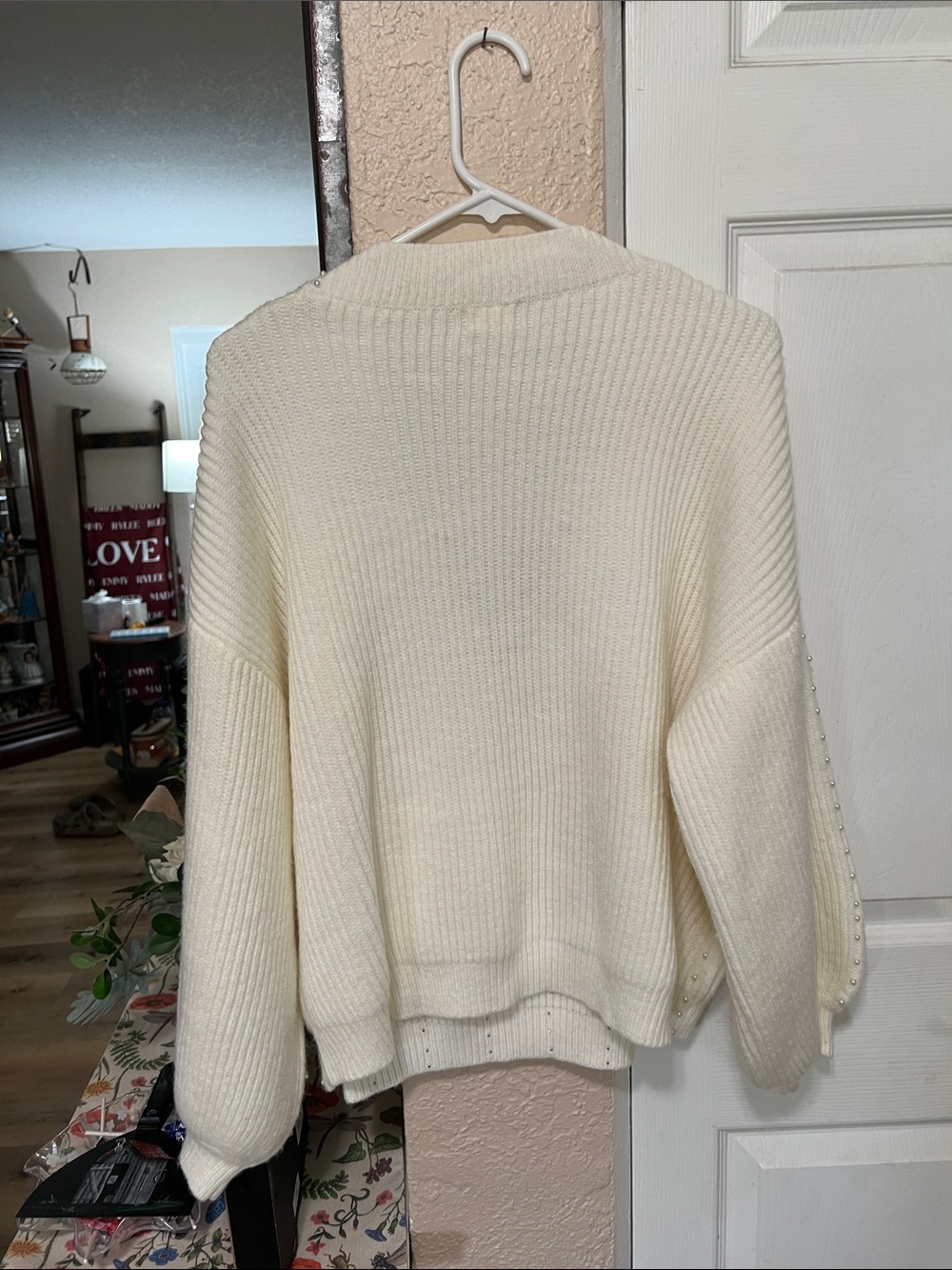 POL White V-Neck Balloon Sleeve Knit Sweater P2P 24” - Picture 5 of 5